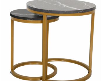 Set Masute Cafea Nestin Auriu/Negru Marmura